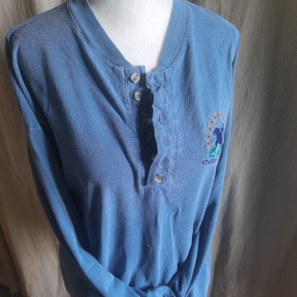 Vintage 1/4 button soft Cotton Crewneck Shirt Ranch embroidery Logo Worn Faded - Picture 1 of 8